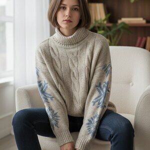 NEW 1.State Women’s Cable Snowflake ❄️ Sweater Size Small Beige NWT
